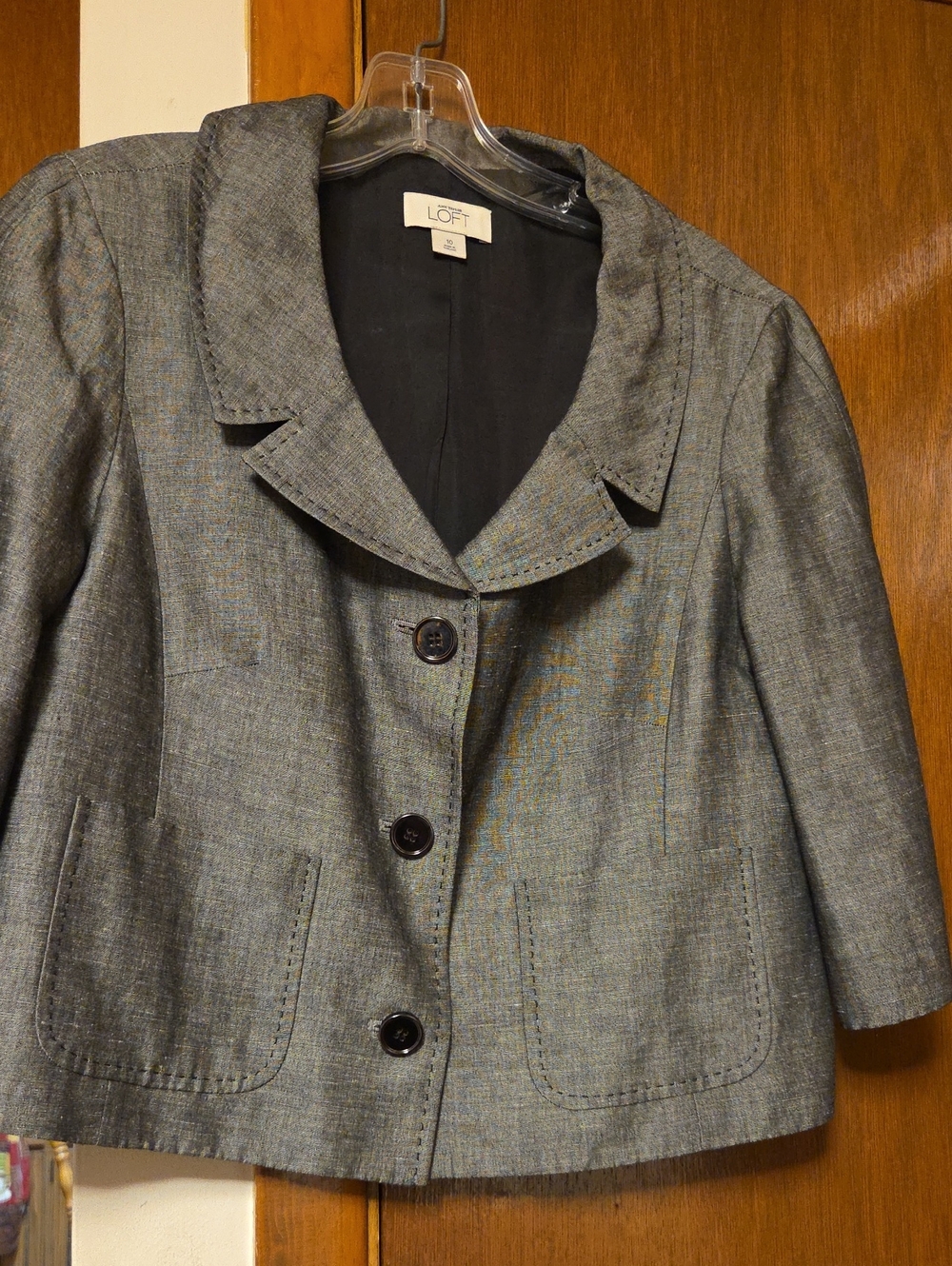 WORN ONCE LOFT Gray Short-Sleeve Tailored Blazer Jacket